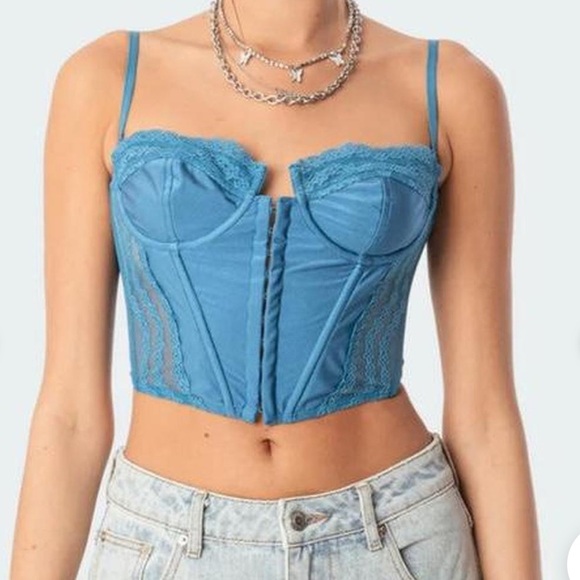 Edikted Tops - Blue Lace Bustier Top